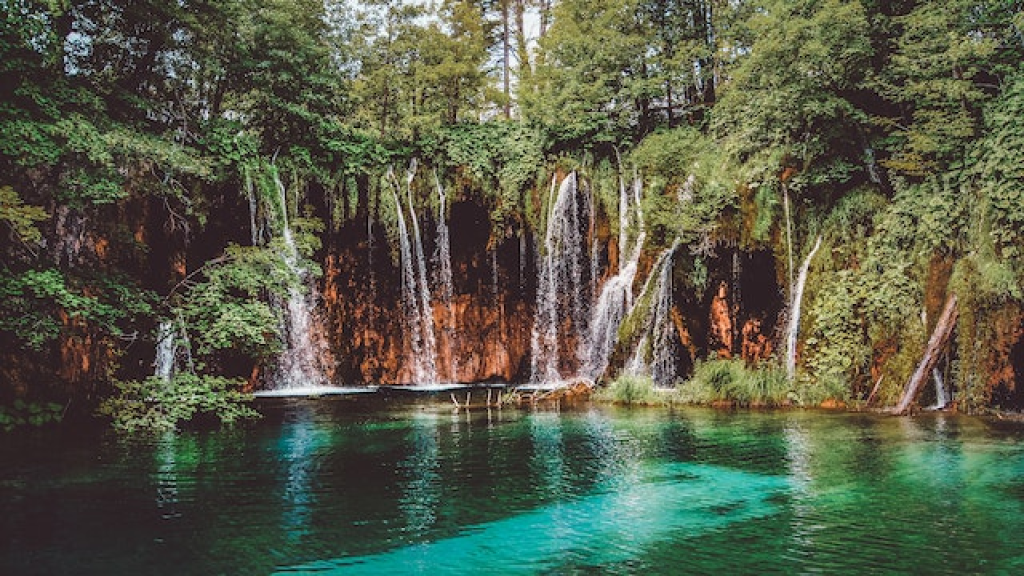A waterfall in Plitvice Lakes National Park.